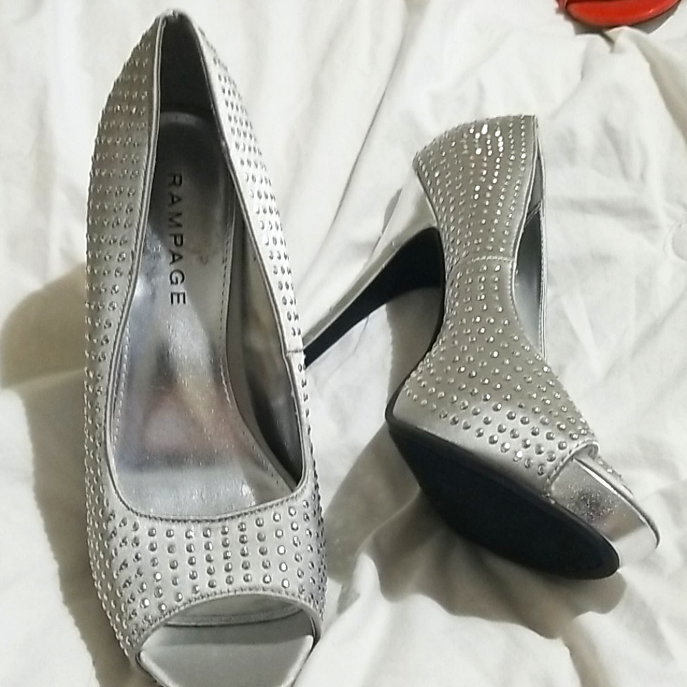 Silver rhinestone heels